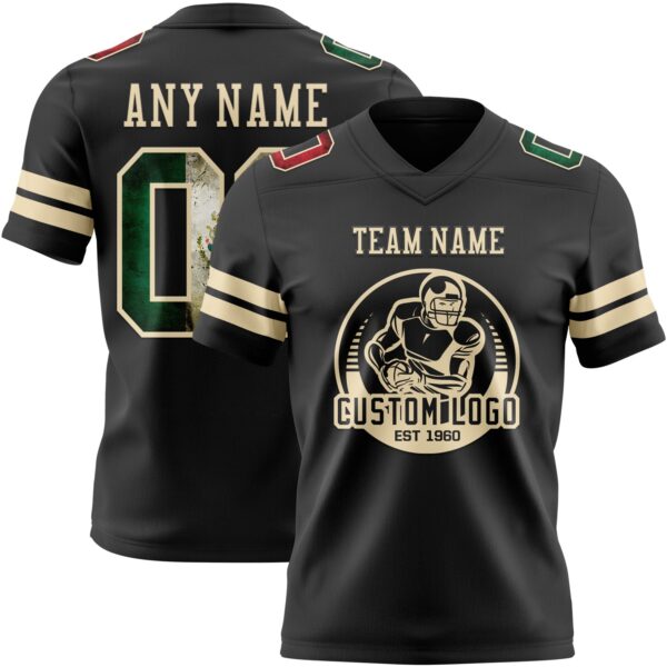 Custom Black Vintage Mexican Flag-Cream Authentic Football Jersey