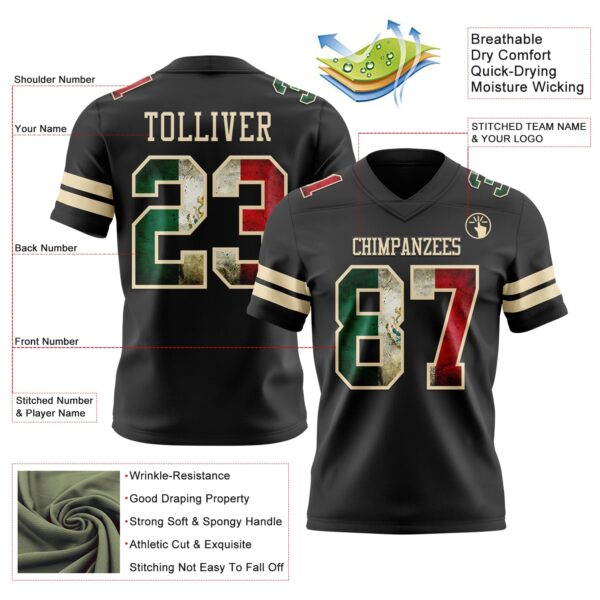Custom Black Vintage Mexican Flag-Cream Authentic Football Jersey