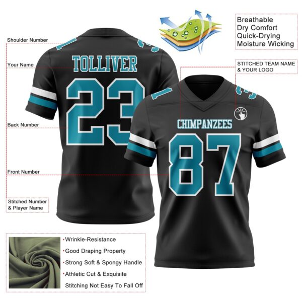 Custom Black Teal-White Authentic Football Jersey