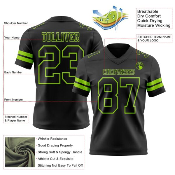 Custom Black Neon Green Authentic Football Jersey