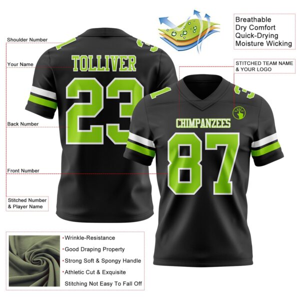 Custom Black Neon Green-White Authentic Football Jersey