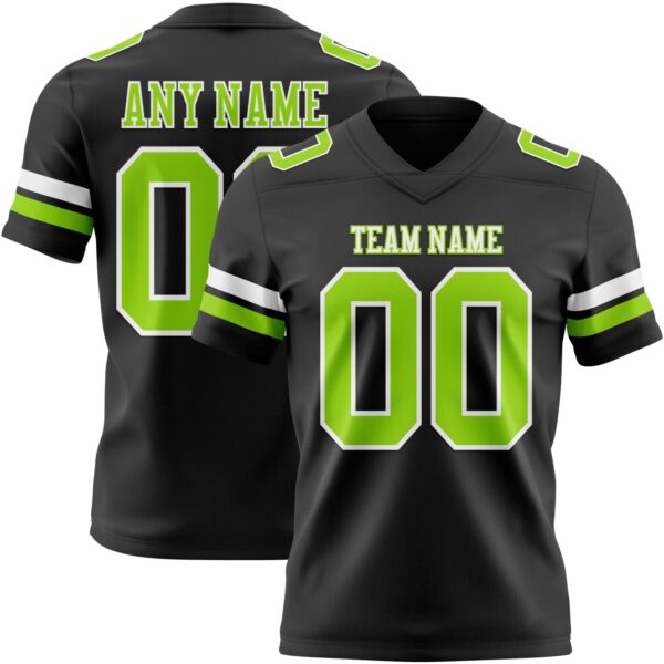Custom Black Neon Green-White Authentic Football Jersey