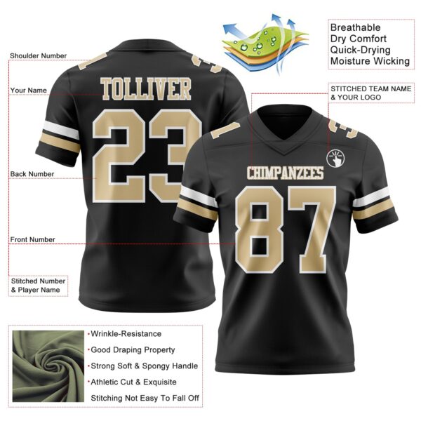 Custom Black Vegas Gold-White Authentic Football Jersey