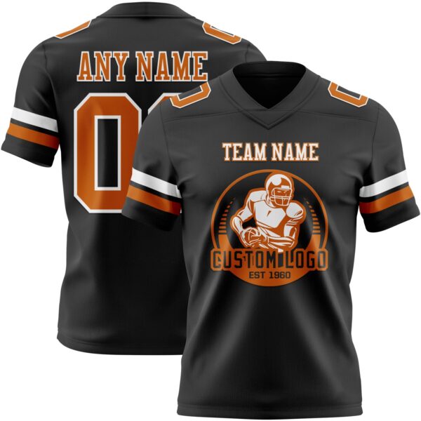 Custom Black Texas Orange-White Authentic Football Jersey