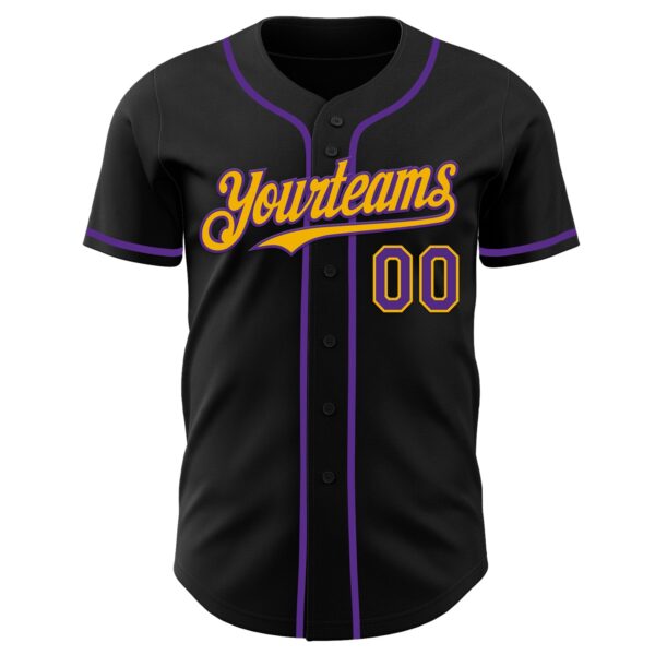Custom Black Purple-Gold Authentic Baseball Jersey