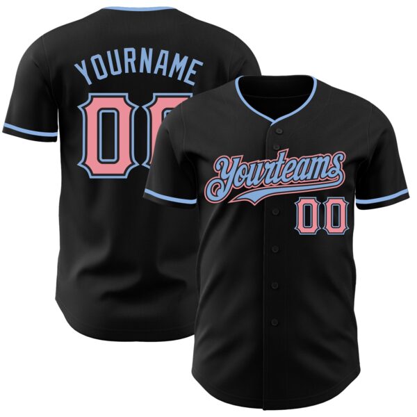 Custom Black Medium Pink-Light Blue Authentic Baseball Jersey