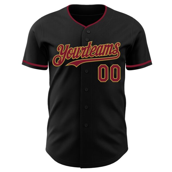 Custom Black Crimson-Old Gold Authentic Baseball Jersey