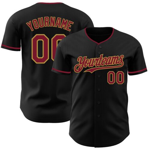 Black3022 Custom Black Crimson-Old Gold Authentic Baseball Jersey