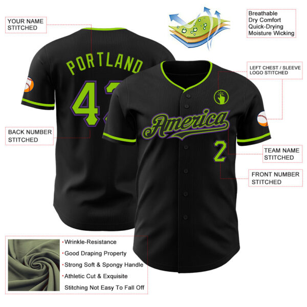 Custom Black Neon Green-Purple Authentic Baseball Jersey