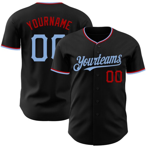 Custom Black Light Blue-Red Authentic Baseball Jersey