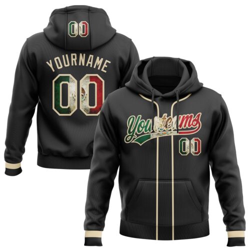 Black3101 Custom Stitched Black Vintage Mexican Flag-Cream Baseball Pullover Sweatshirt Hoodie