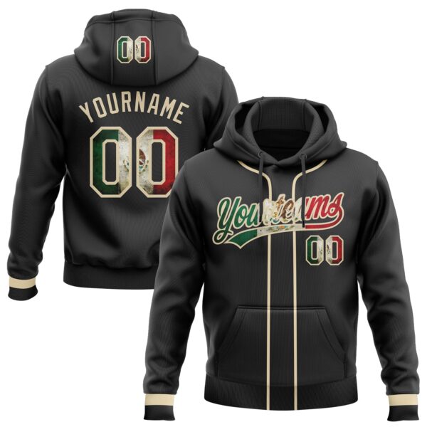 Custom Stitched Black Vintage Mexican Flag-Cream Baseball Pullover Sweatshirt Hoodie