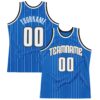 Custom Blue White Pinstripe White-Black Authentic Basketball Jersey