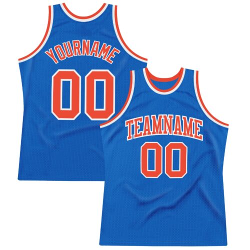 Blue0046 Custom Blue Orange-White Authentic Throwback Basketball Jersey