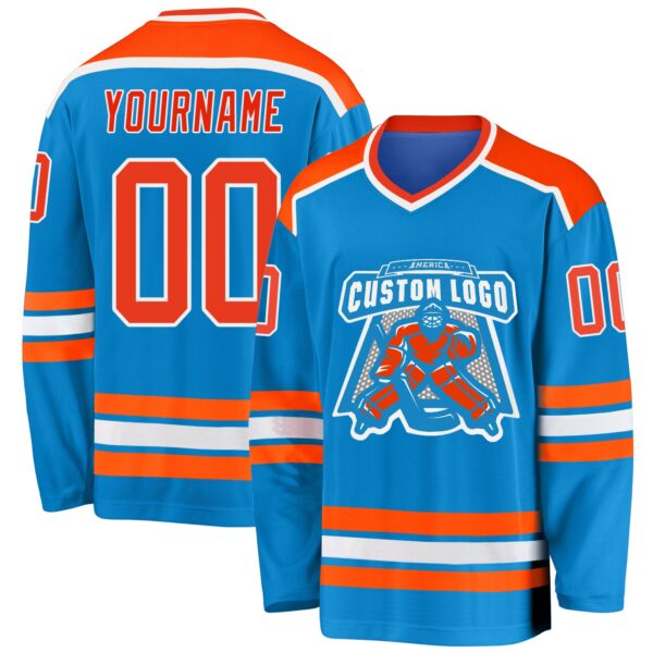 Custom Blue Orange-White Hockey Jersey