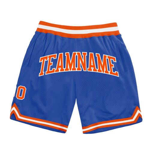 Blue0089 Custom Blue Orange-White Authentic Throwback Basketball Shorts