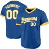 Custom Blue White-Gold Authentic Throwback Baseball Jersey