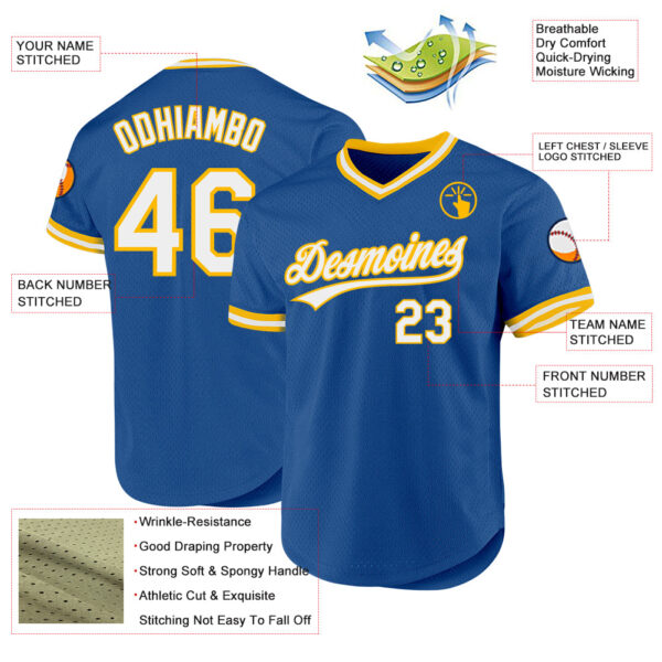Custom Blue White-Gold Authentic Throwback Baseball Jersey