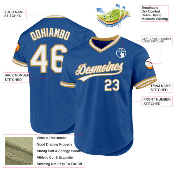 Custom Blue White-Old Gold Authentic Throwback Baseball Jersey
