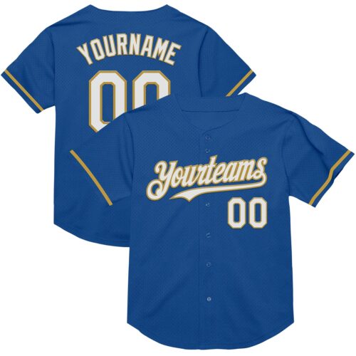 Blue0210 Custom Blue White-Old Gold Mesh Authentic Throwback Baseball Jersey