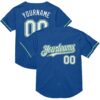 Custom Blue White-Kelly Green Mesh Authentic Throwback Baseball Jersey