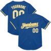 Custom Blue White-Yellow Mesh Authentic Throwback Baseball Jersey