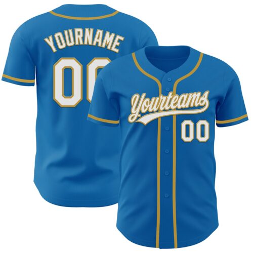 Blue0231 Custom Blue White-Old Gold Authentic Baseball Jersey