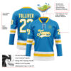 Custom Blue White-Yellow Hockey Lace Neck Jersey