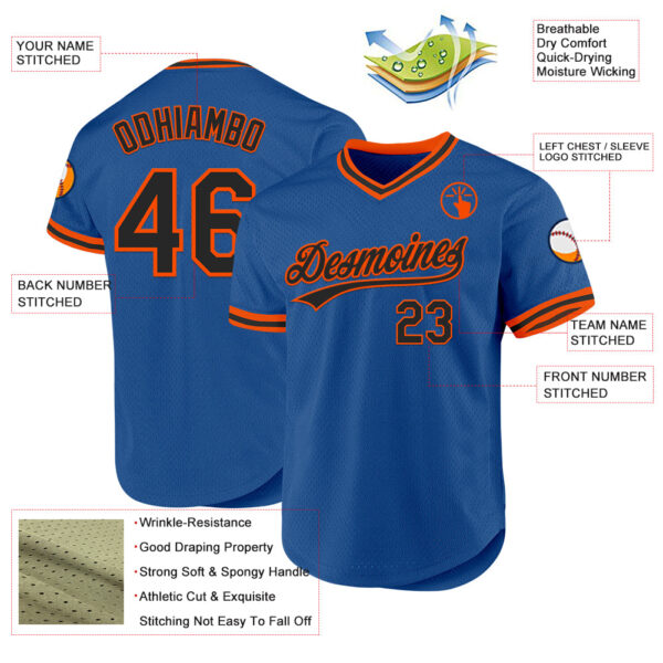 Custom Blue Black-Orange Authentic Throwback Baseball Jersey