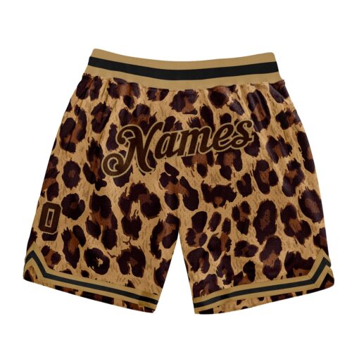 Brown0081 Custom Brown Brown-Old Gold 3D Pattern Design Leopard Authentic Basketball Shorts