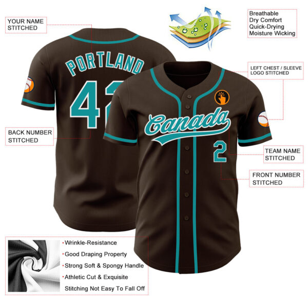 Custom Brown Teal-White Authentic Baseball Jersey