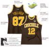 Custom Brown White Pinstripe Gold Authentic Basketball Jersey