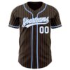 Custom Brown White Pinstripe Light Blue Authentic Baseball Jersey