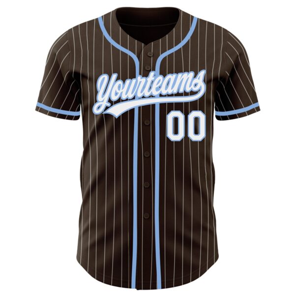 Custom Brown White Pinstripe Light Blue Authentic Baseball Jersey