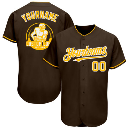 Brown0146 Custom Brown Gold-White Authentic Baseball Jersey