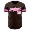 Custom Brown White-Pink Authentic Baseball Jersey