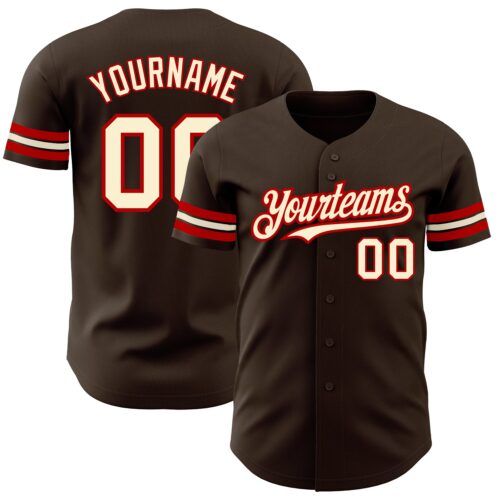 Custom Brown Cream-Red Authentic Baseball Jersey