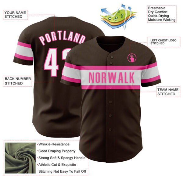 Custom Brown White-Pink Authentic Baseball Jersey