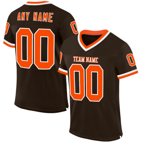 Brown0175 Custom Brown Orange-White Mesh Authentic Throwback Football Jersey