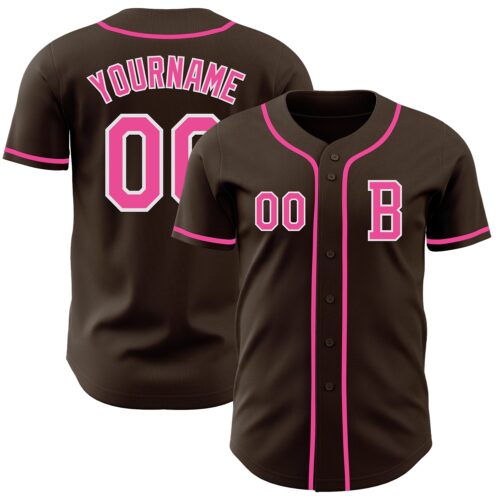 Brown0189_b011975f-3b18-4464-9975-abc8cd903a46 Custom Brown Pink-White Authentic Baseball Jersey