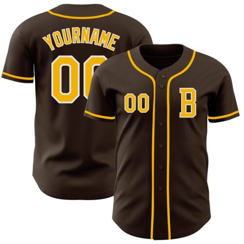 Brown0190_db918cfe-ee85-4d77-8d9f-705fa55d996c Custom Brown Gold-White Authentic Baseball Jersey