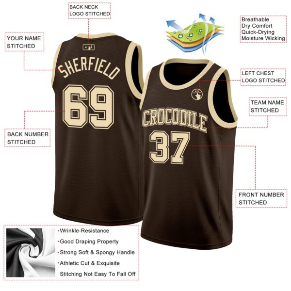 Custom Brown Cream Authentic Basketball Jersey