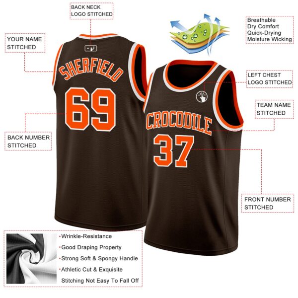 Custom Brown Orange-White Authentic Basketball Jersey