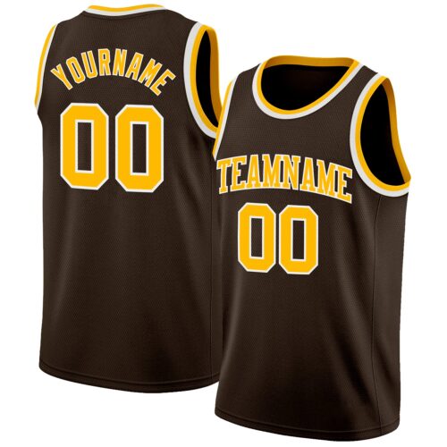 Brown0201 Custom Brown Gold-White Authentic Basketball Jersey