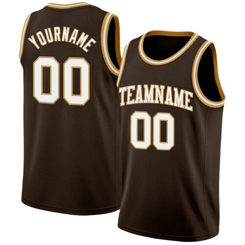 Brown0205 Custom Brown White-Old Gold Authentic Basketball Jersey