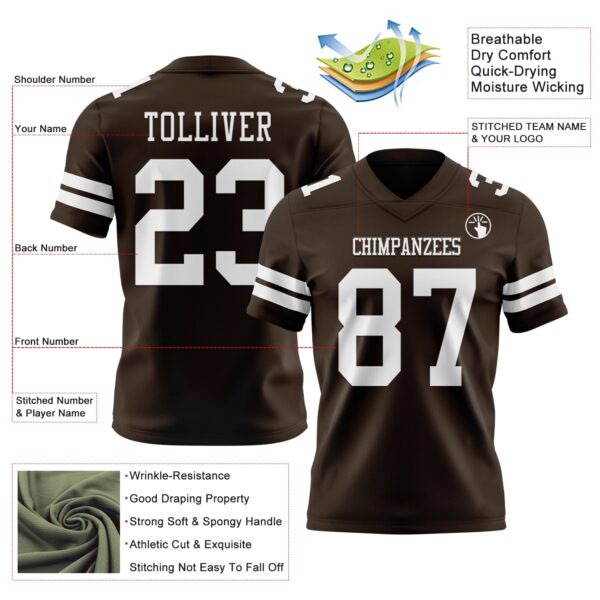 Custom Brown White Authentic Football Jersey