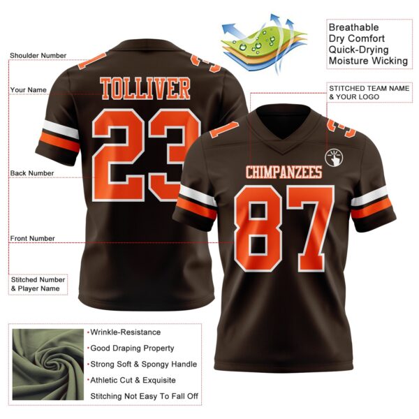 Custom Brown Orange-White Authentic Football Jersey