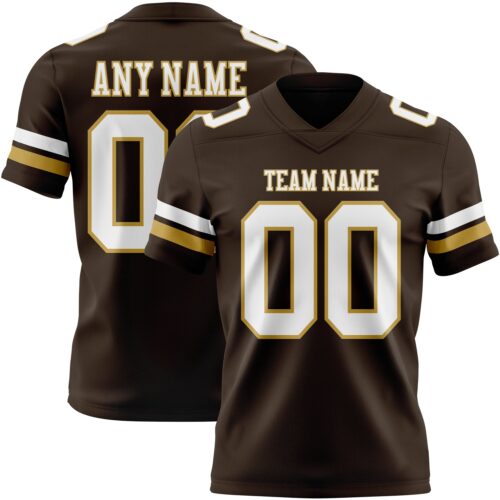 Brown0215 Custom Brown White-Old Gold Authentic Football Jersey
