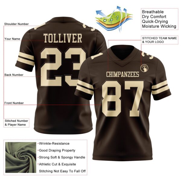 Custom Brown Cream Authentic Football Jersey