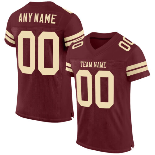 Burgundy0030 Custom Burgundy Cream Mesh Authentic Football Jersey